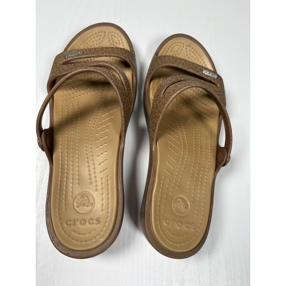 Crocs Disney Mickey Mouse Patricia Strappy Wedge Sandals Womens 8 Brown Bronze - Picture 5 of 13